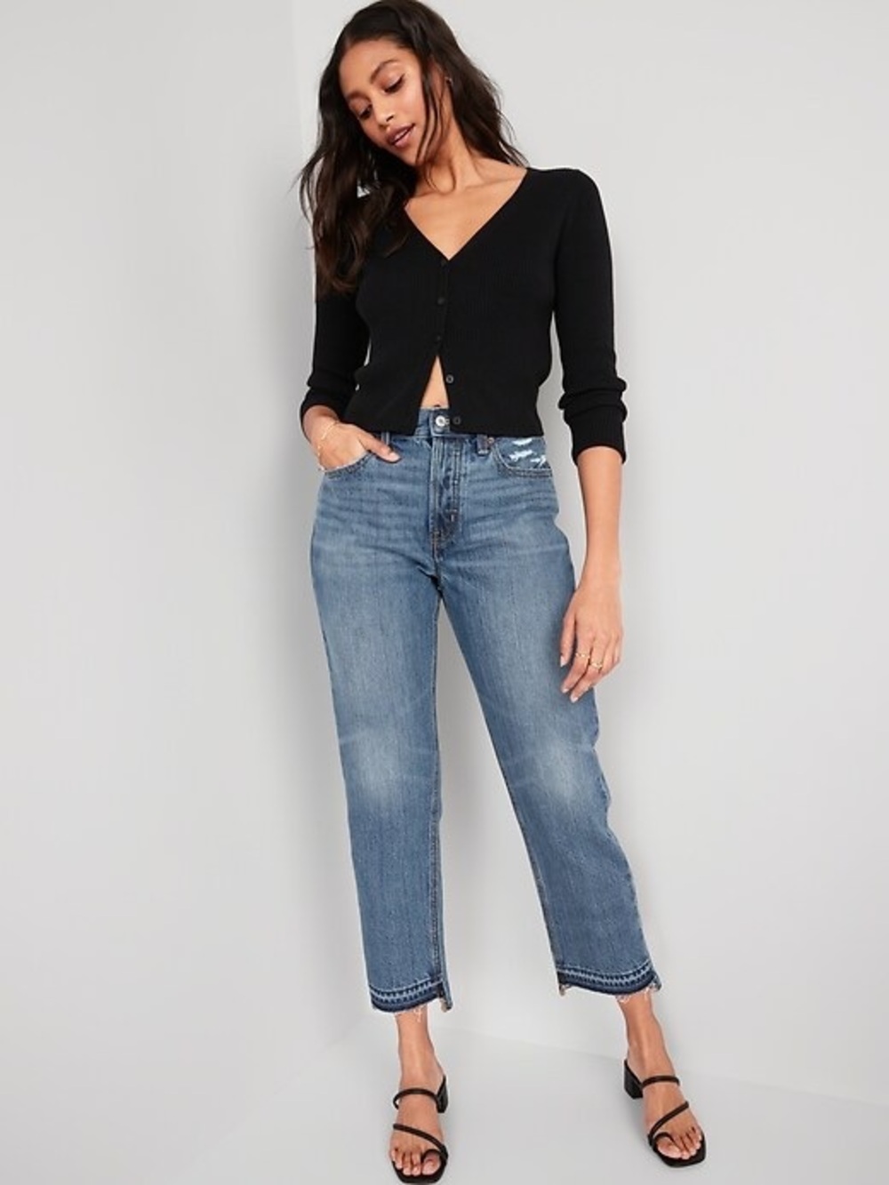 🌺 Old Navy Women’s High-rise Button-Fly Slouchy Straight Jeans Non-Stretch